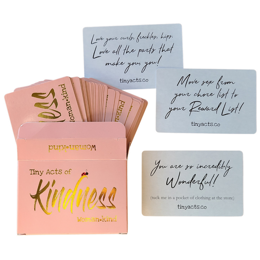 tinyacts.co, Tiny Acts of Kindness, Kindness Cards, Ladybug, Gold Font, Playing Cards, Card Deck, Tuck Box, Womankind